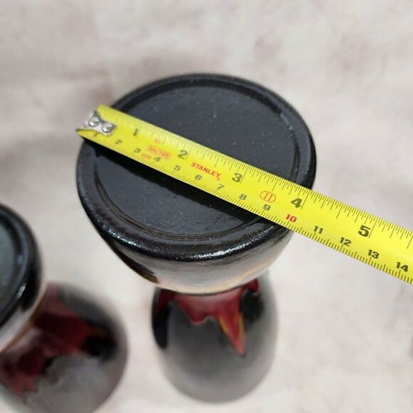 3 Pier 1 Imports 8.5"/11.5" Pillar Candle Holder Glaze Ceramic Gold Brwn Red Blk - Picture 4 of 14